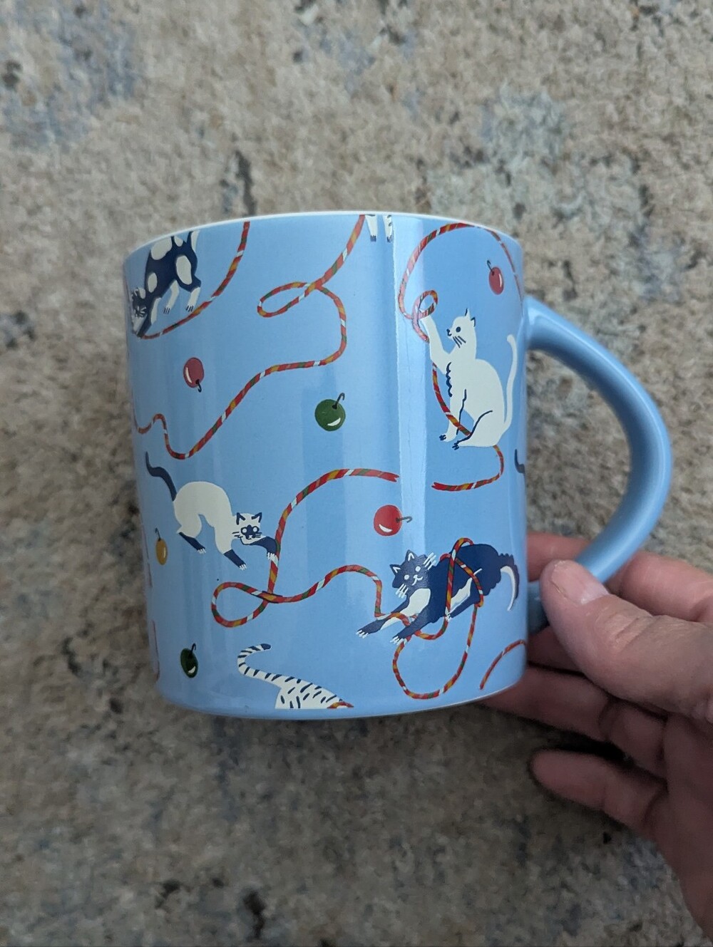 Blue Cat-Print Mug - Playful Kitten Holiday  Design
